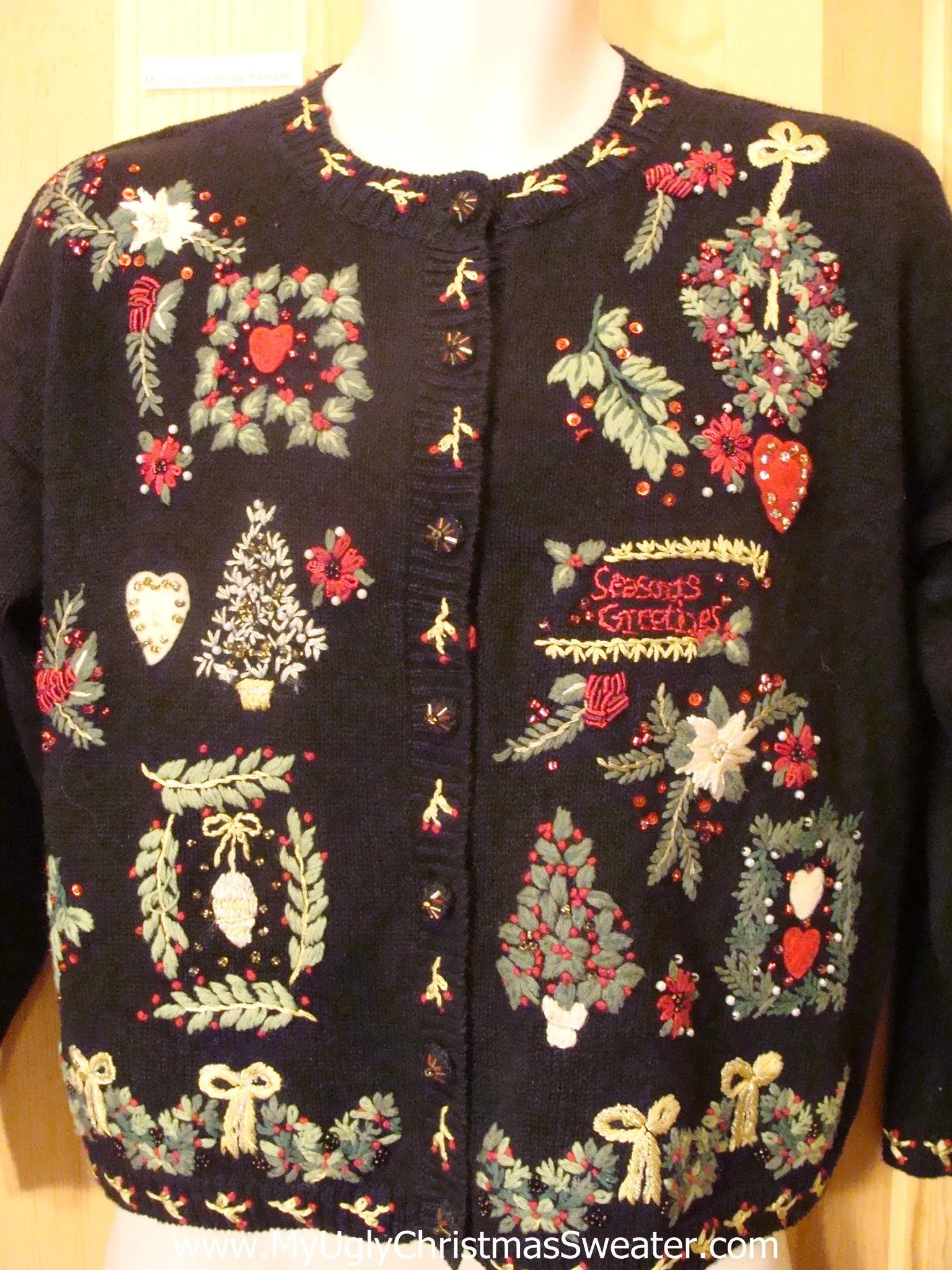 80s Crazy Ugly Christmas Sweater with Seasons Greetings