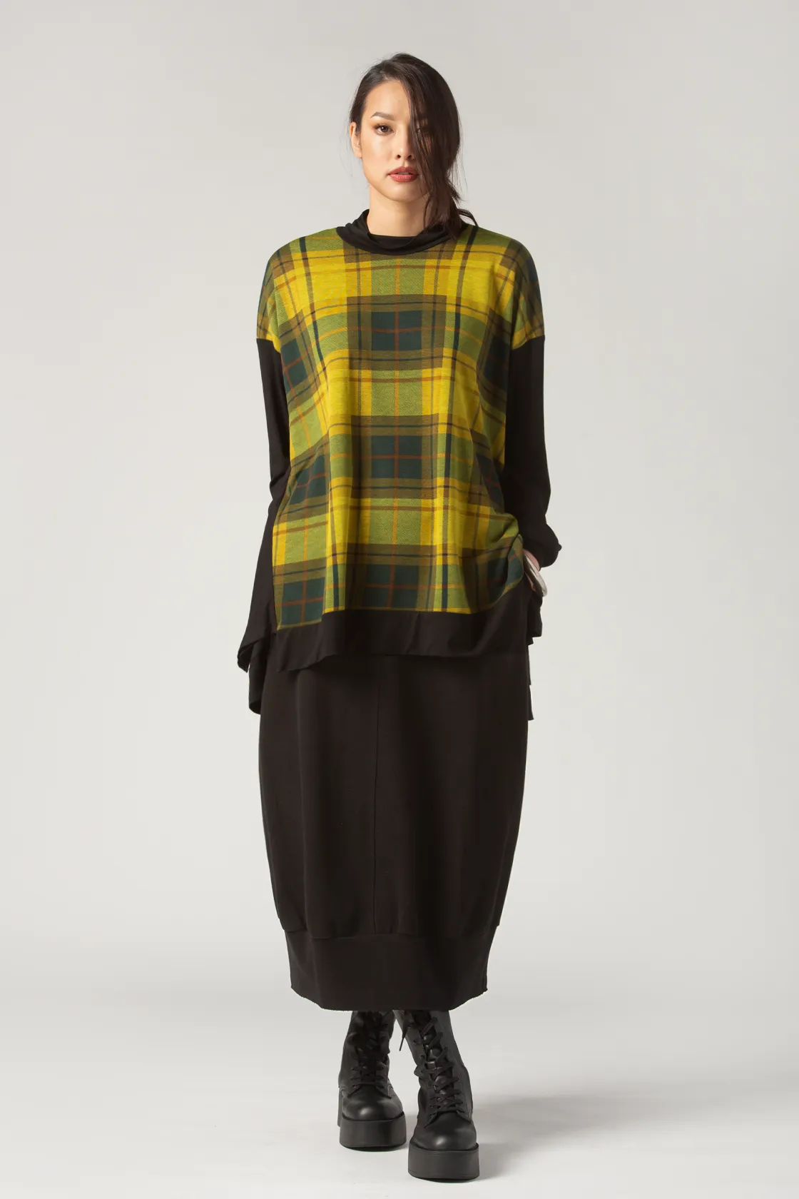 ALEMBIKA Plaid Top in Yellow Plaid Jersey