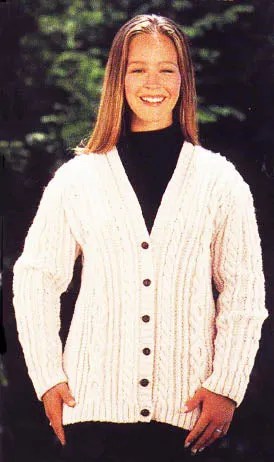 Aran Cardigan Sweater Pattern (Knit)