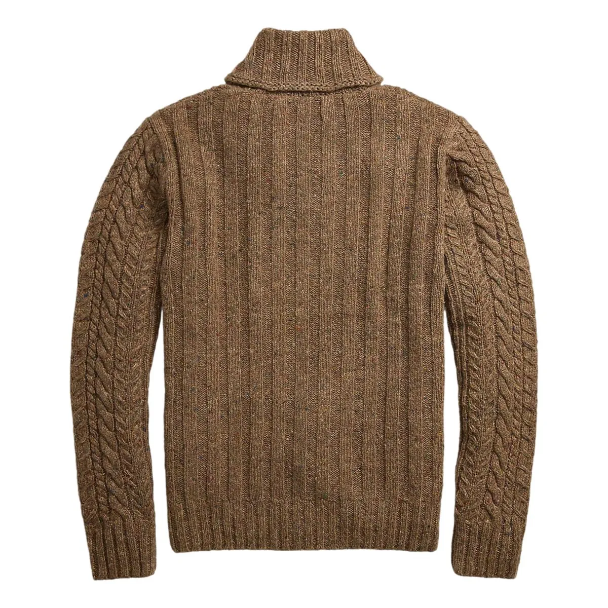 Aran-Knit Shawl-Collar Sweater Brown Heather