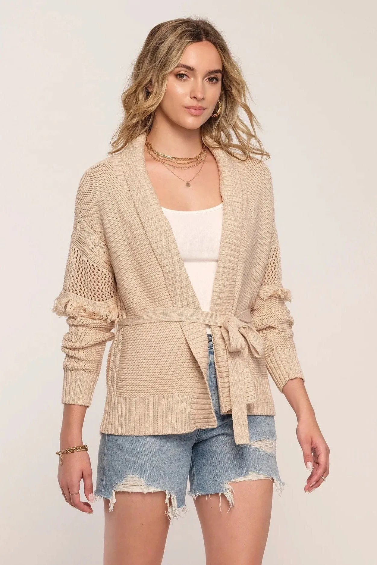 Azura Fringe Cardi in Dune by Heartloom