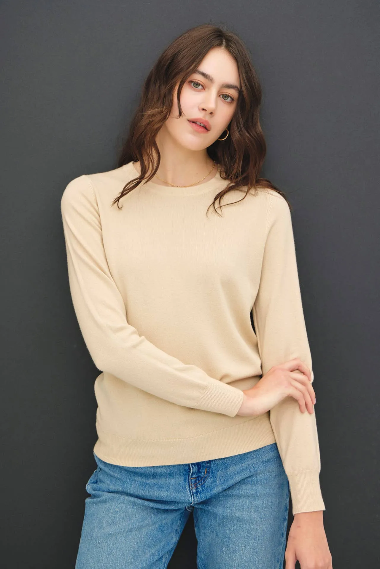 BASIC CREW NECK SOFT KNIT SWEATER