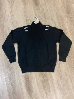 Black Open Shoulder Knit Sweater