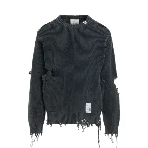 Bleached Knit Sweater in Black