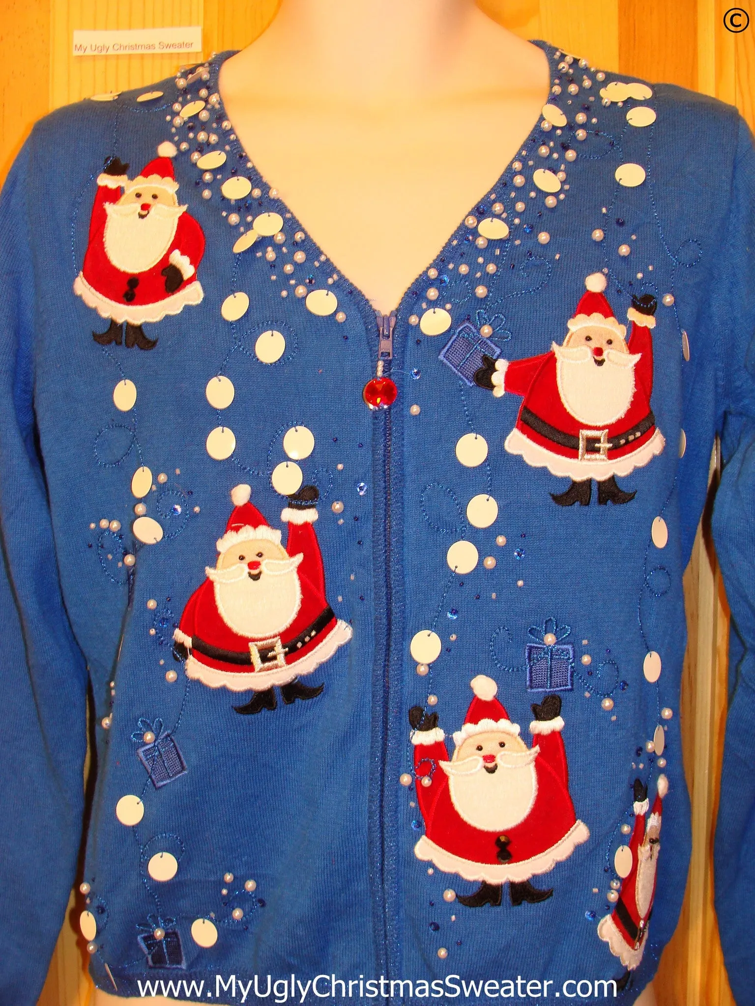 Bling Santas Awesome Blue Christmas Sweater