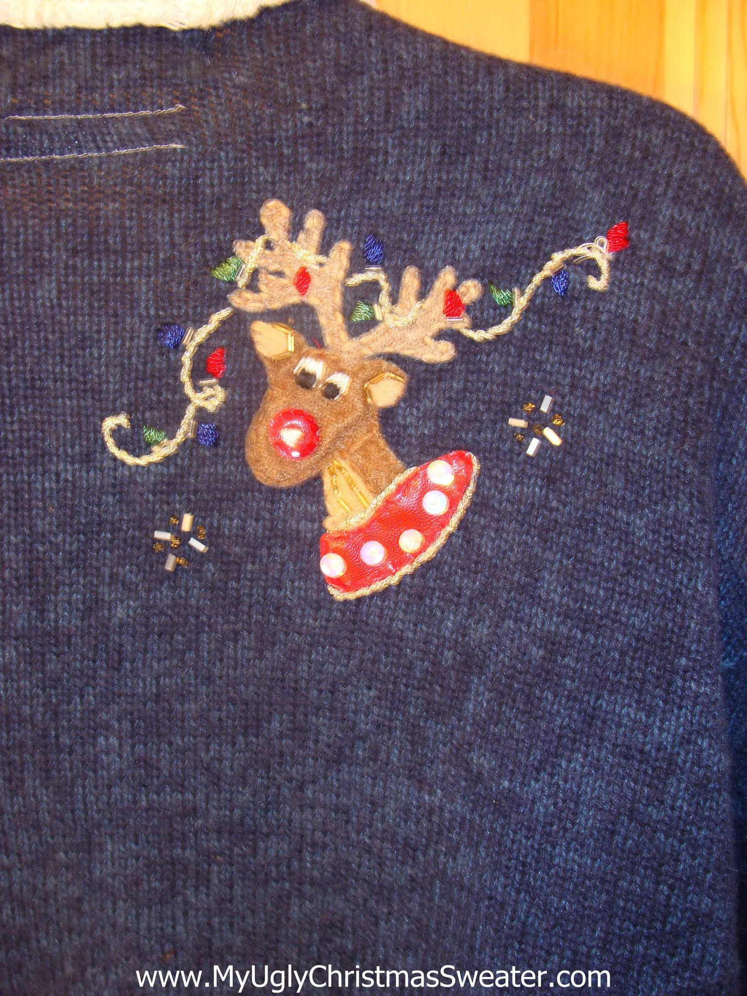 Blue Light Up Ugly Xmas Sweater Four Festive Reindeer