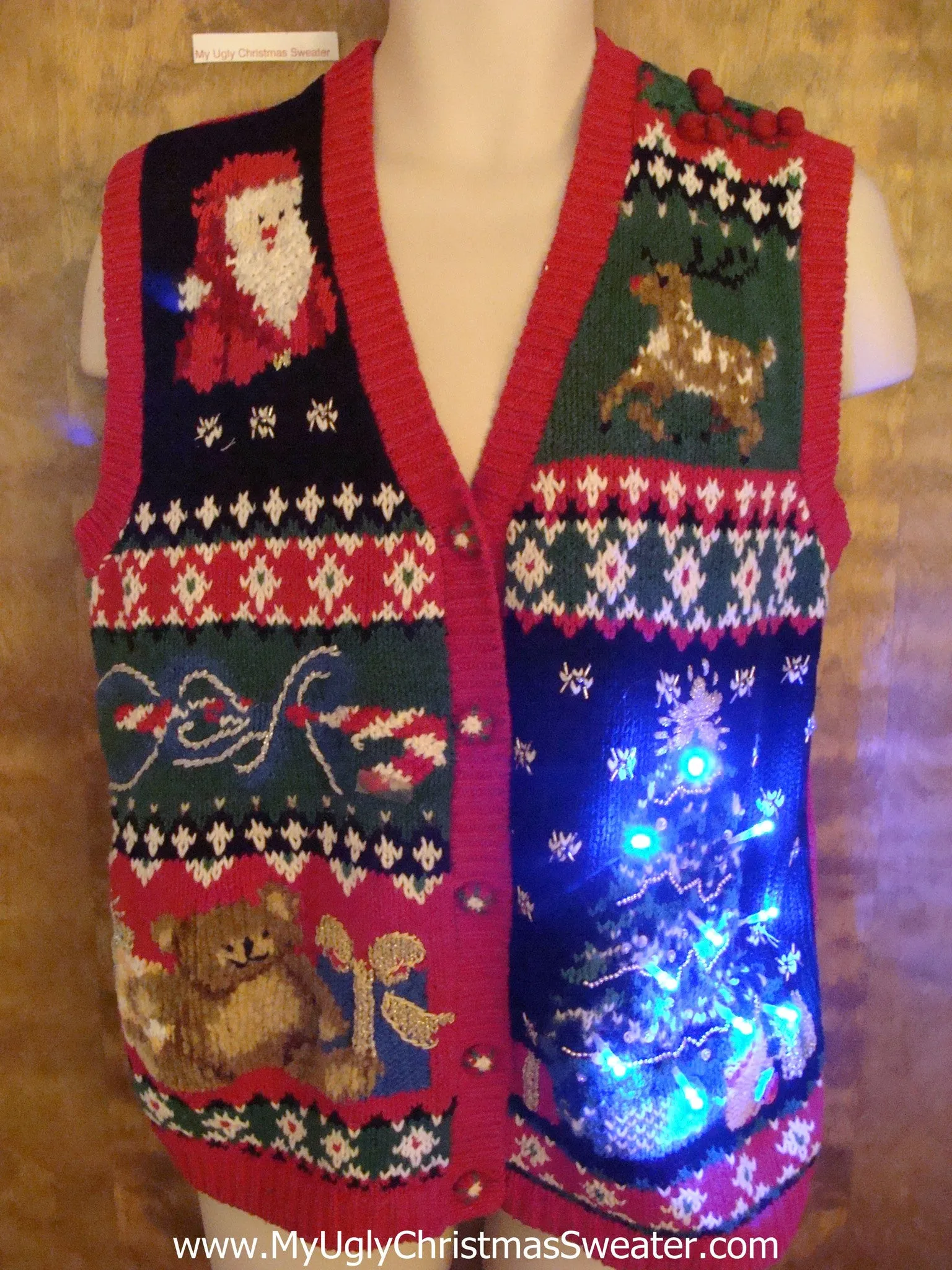 Buzy and Tacky Light Up Ugly Xmas Sweater Vest