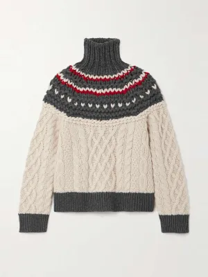 Cable-knit cashmere turtleneck sweater