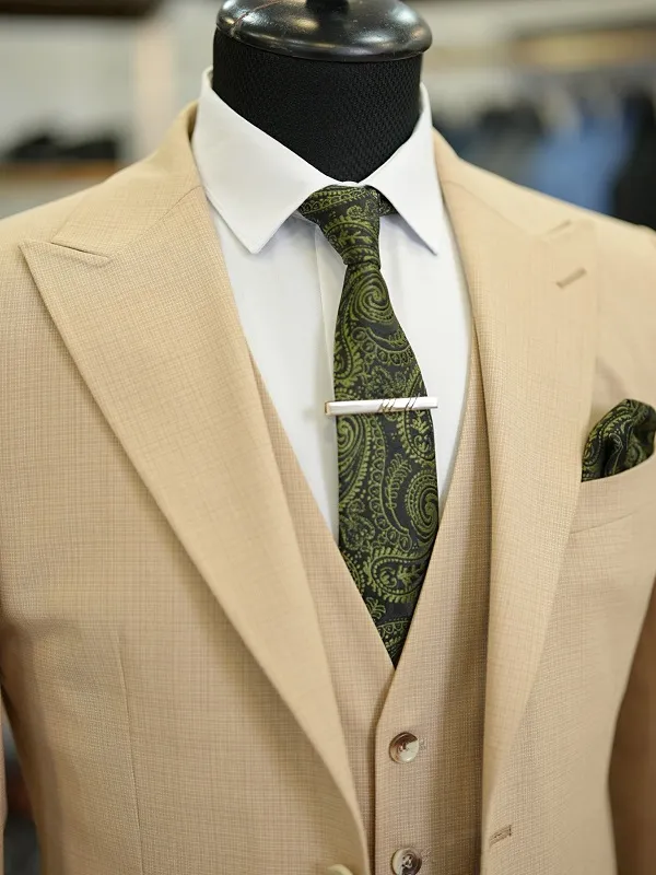 Camel Slim Fit Crosshatch Suit for Men by GentWith.com