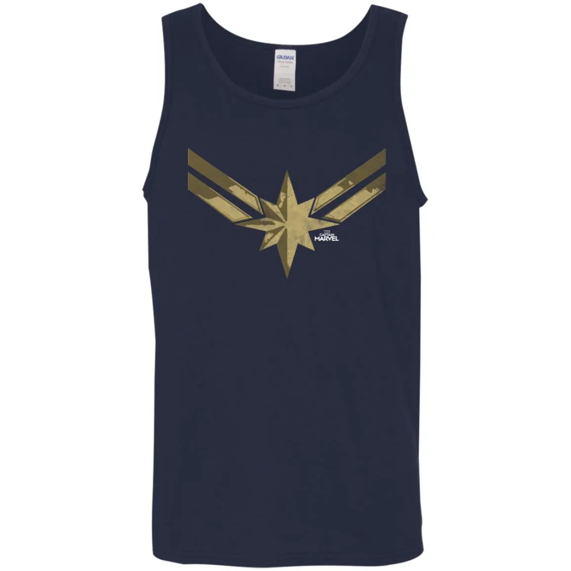 Captain Marvel Simple Gold Shadowed Logo Men Cotton Tank