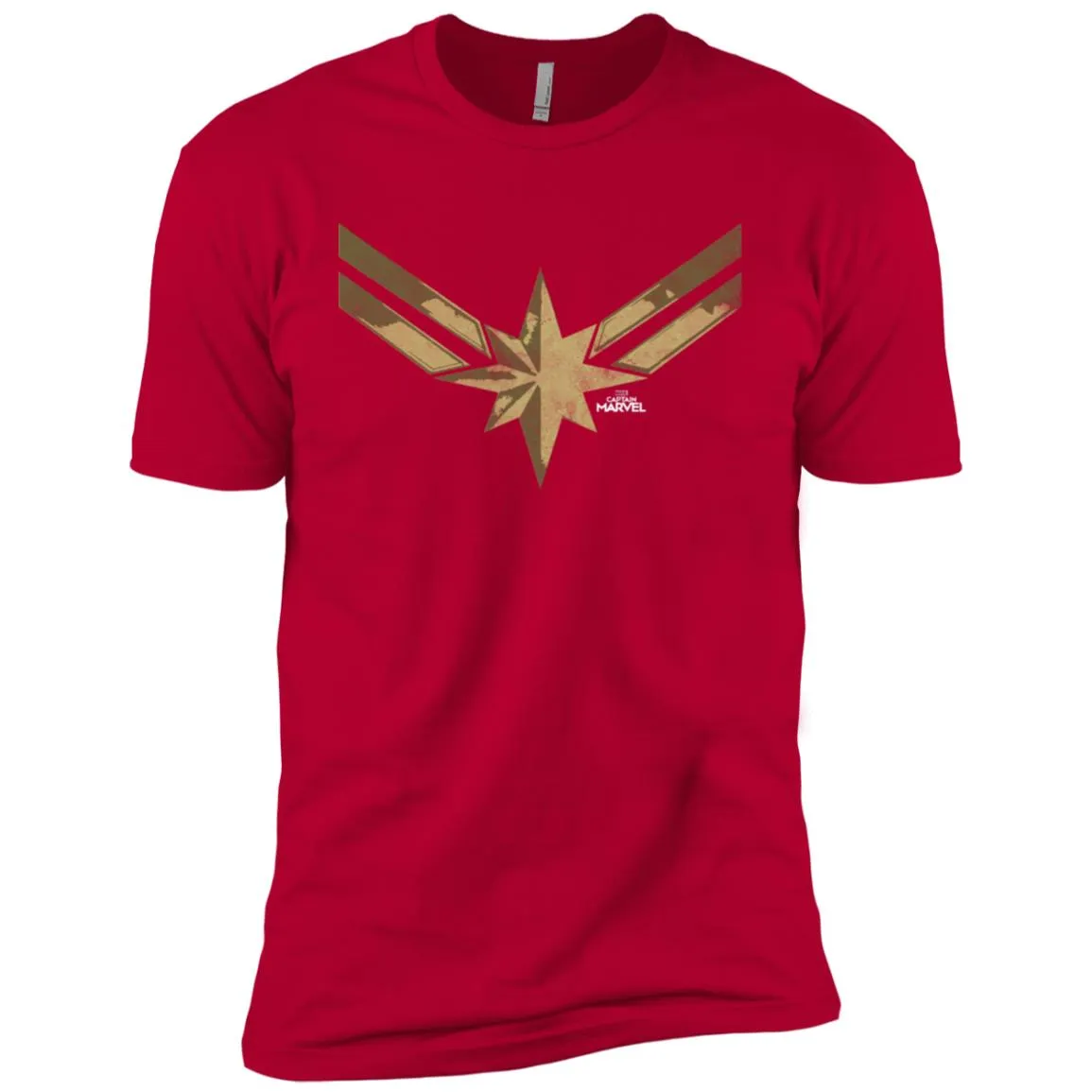 Captain Marvel Simple Gold Shadowed Logo Men Short Sleeve T-Shirt