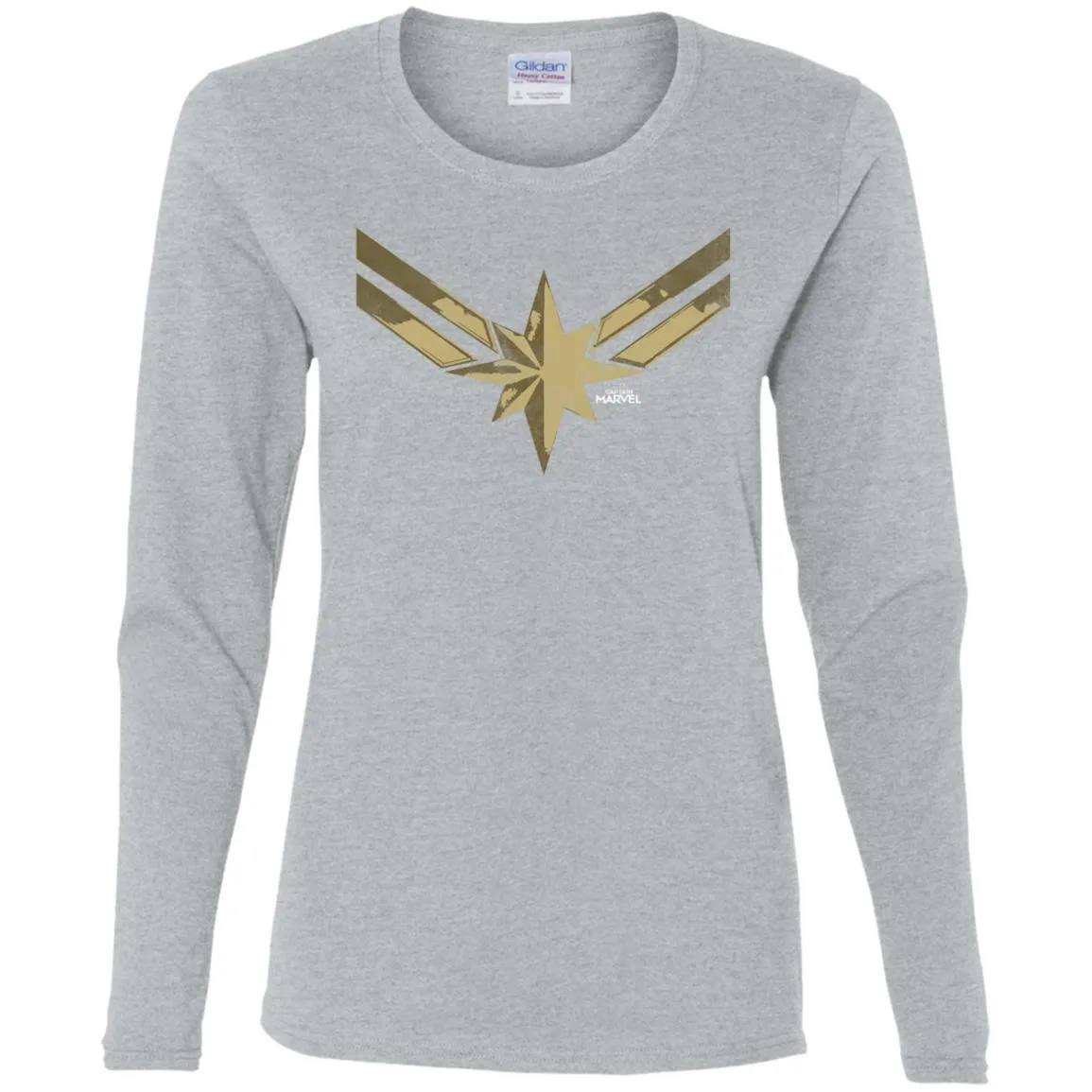 Captain Marvel Simple Gold Shadowed Logo Women Long Sleeve Shirt