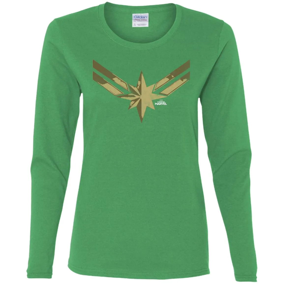 Captain Marvel Simple Gold Shadowed Logo Women Long Sleeve Shirt