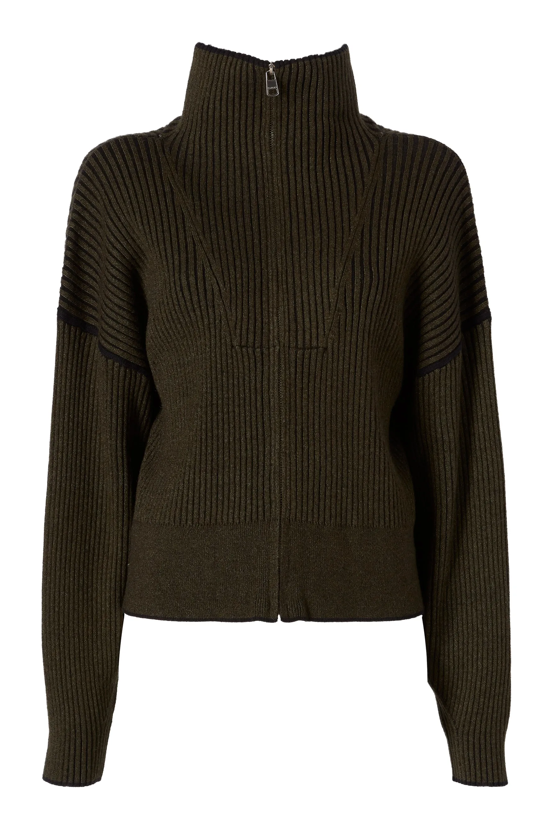 Carmen Rib Knit Zip Through - Dark Olive