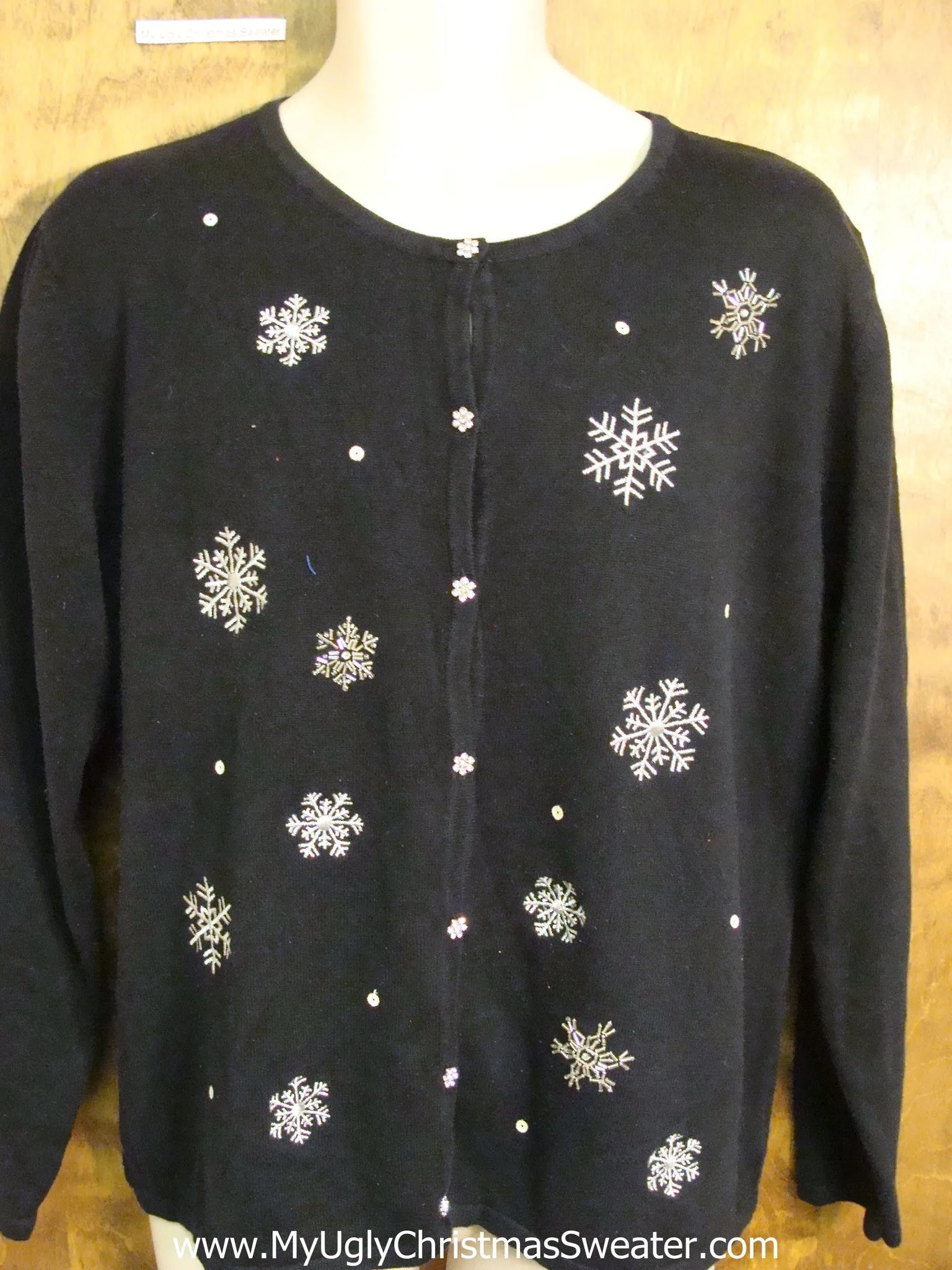 Cheap Black Ugliest Christmas Sweater with Snowflakes