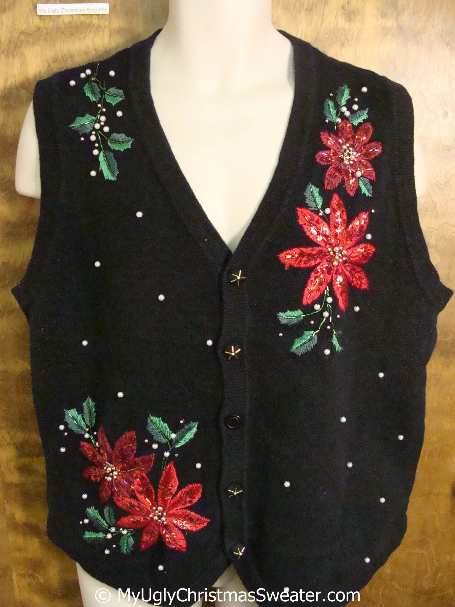 Cheap Bling Poinsettias Ugly Christmas Sweater Vest