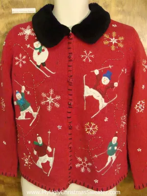 CHEAP Skiing Snowmen Christmas Sweater with Imperfection