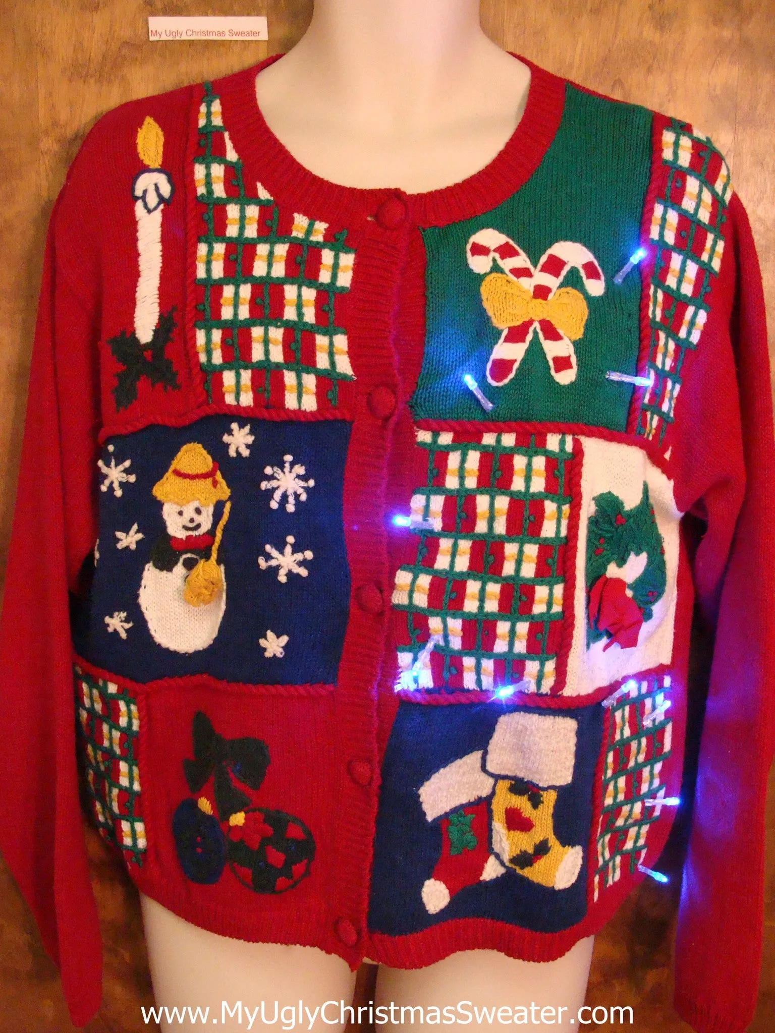 Checkerboard Fun Light Up Ugly Xmas Sweater