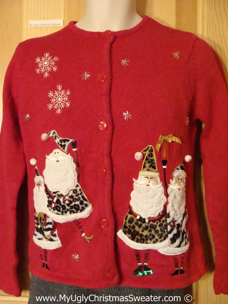 Child (or XXS Adult) Tacky Christmas Sweater Party Ugly Sweater with Ridiculous Santas in Leopard / Cougar Outfits  (f965)