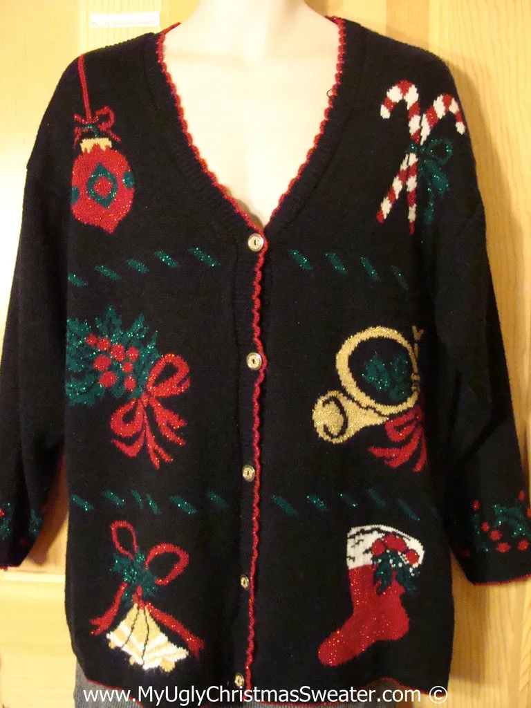 Classic 80s Retro Tacky Cheesy Holiday Sweater Cardigan (f1180)