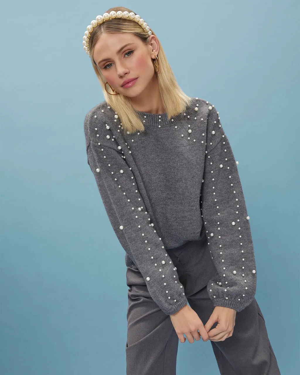 Claudette Pearl Embellished Knit Sweater