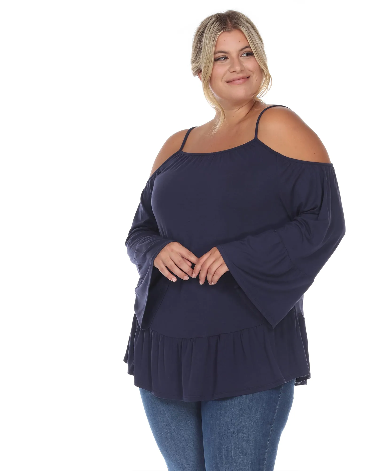 Cold Shoulder Ruffle Sleeve Top | Navy