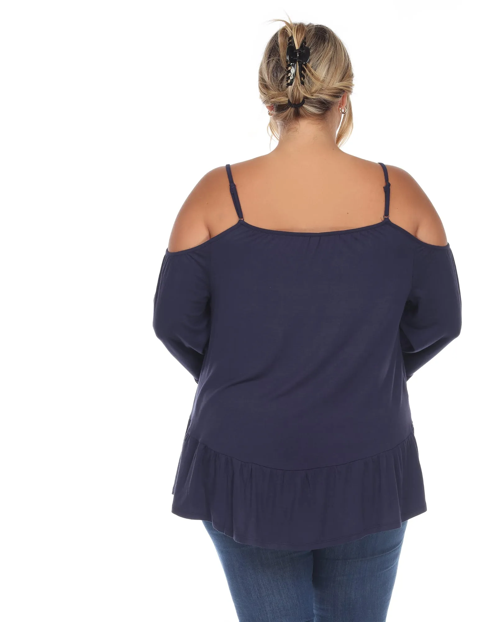 Cold Shoulder Ruffle Sleeve Top | Navy