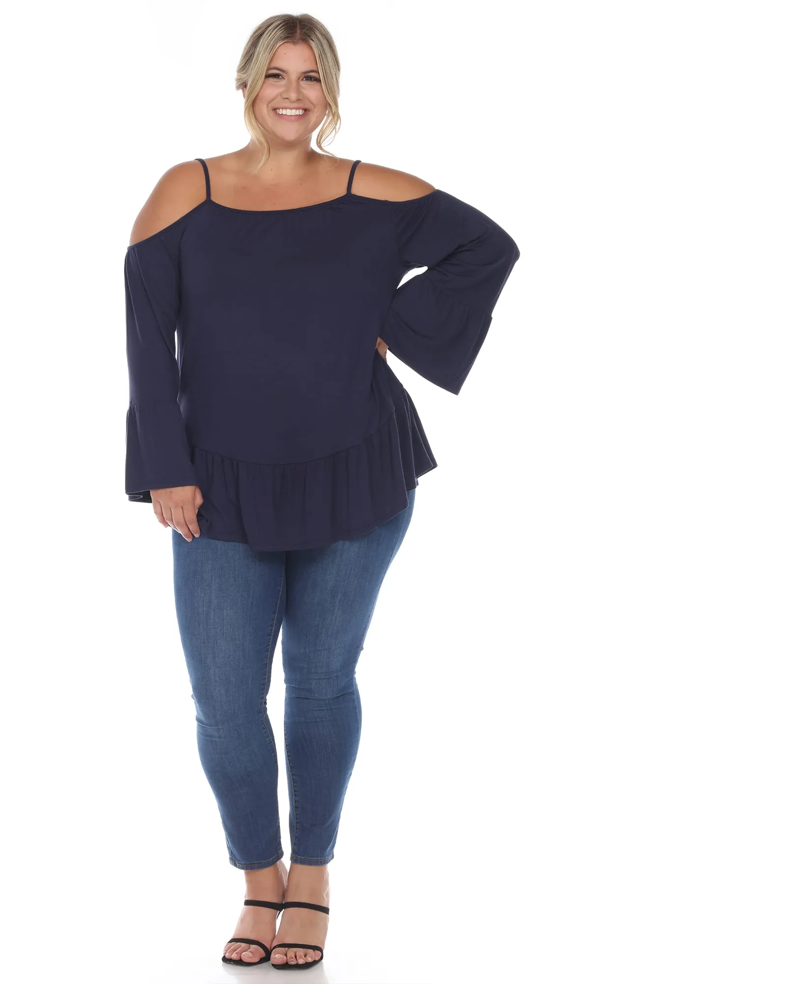 Cold Shoulder Ruffle Sleeve Top | Navy