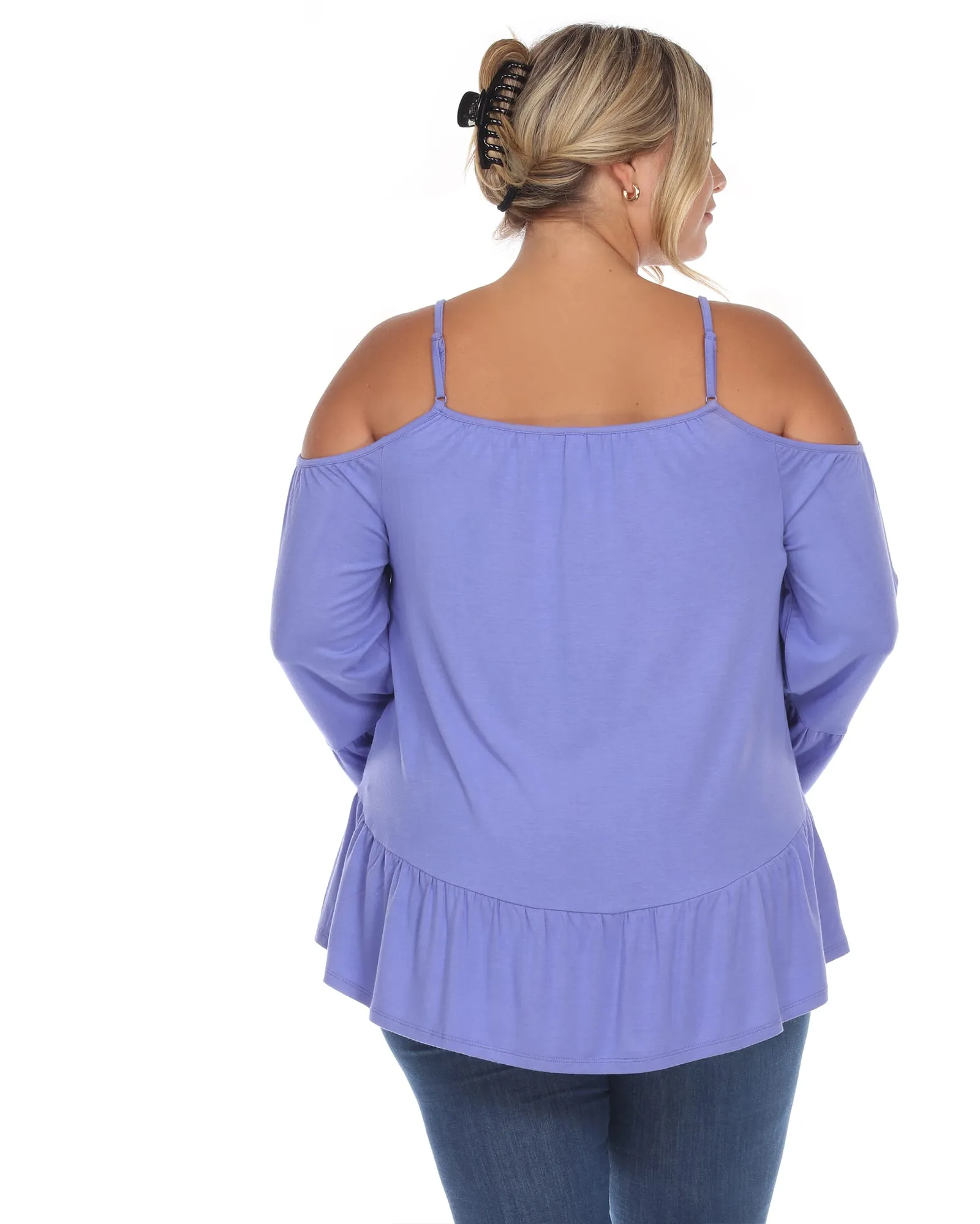 Cold Shoulder Ruffle Sleeve Top | Purple