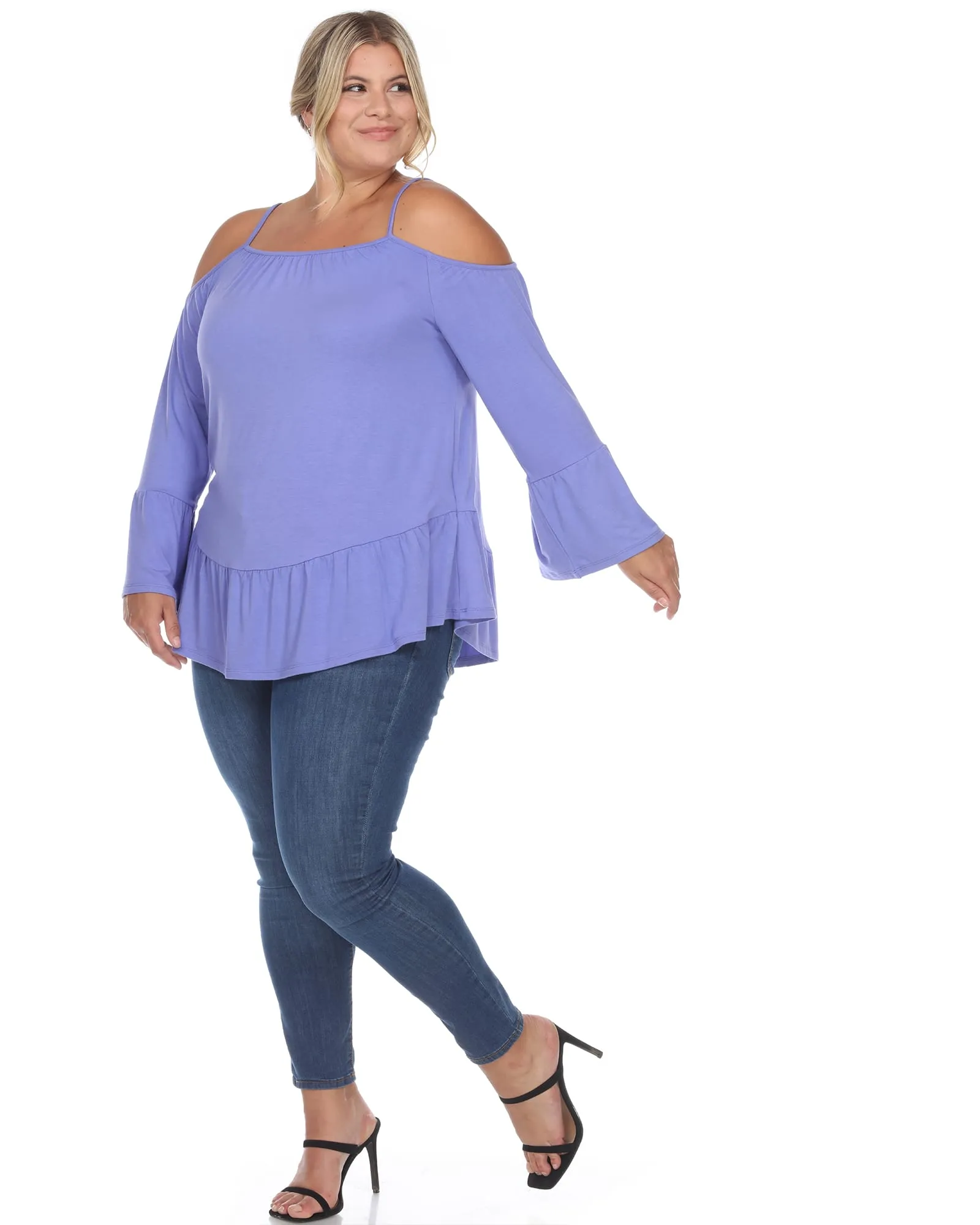 Cold Shoulder Ruffle Sleeve Top | Purple