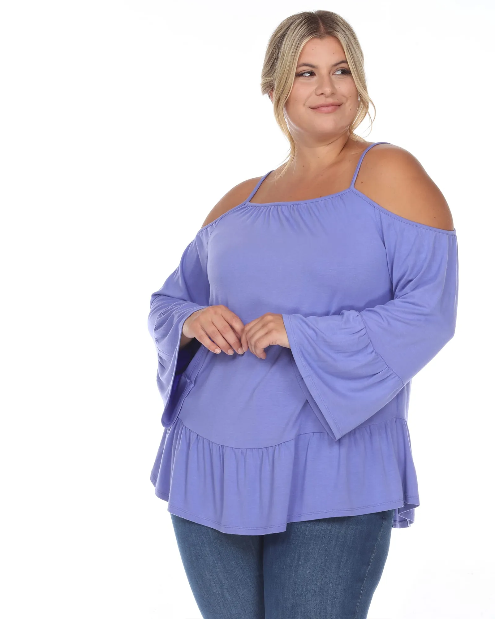 Cold Shoulder Ruffle Sleeve Top | Purple