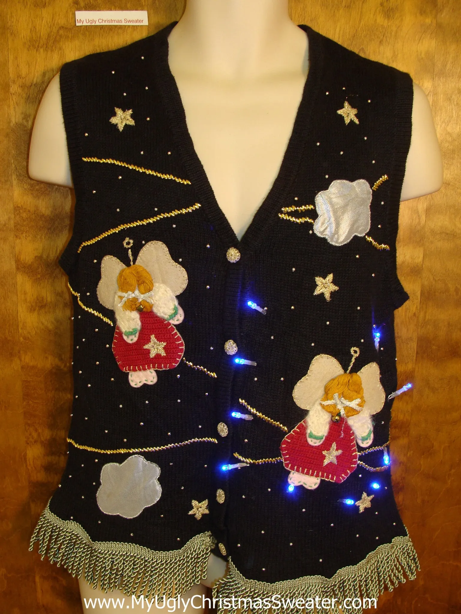 Crazy Flying Angels Light Up Ugly Xmas Sweater Vest