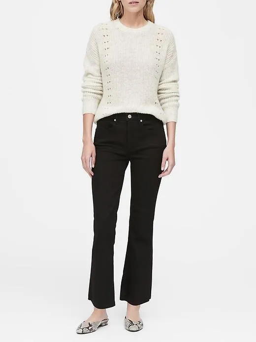 Cropped Pointelle-Knit Sweater in Light Gray