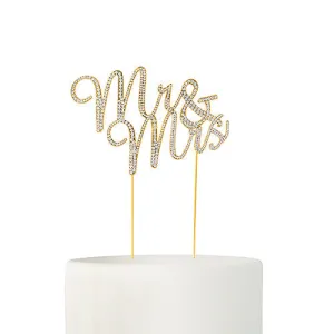 Crystal Rhinestone Mr & Mrs Cake Topper - Gold