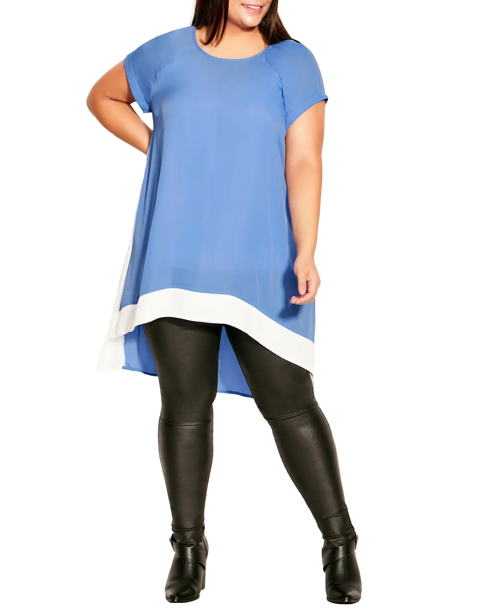 Ellery Ivory Bordered Tunic | Cornflower Blue / Ivory