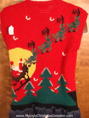 Flying Reindeer 2sided Light Up Ugly Xmas Sweater Vest