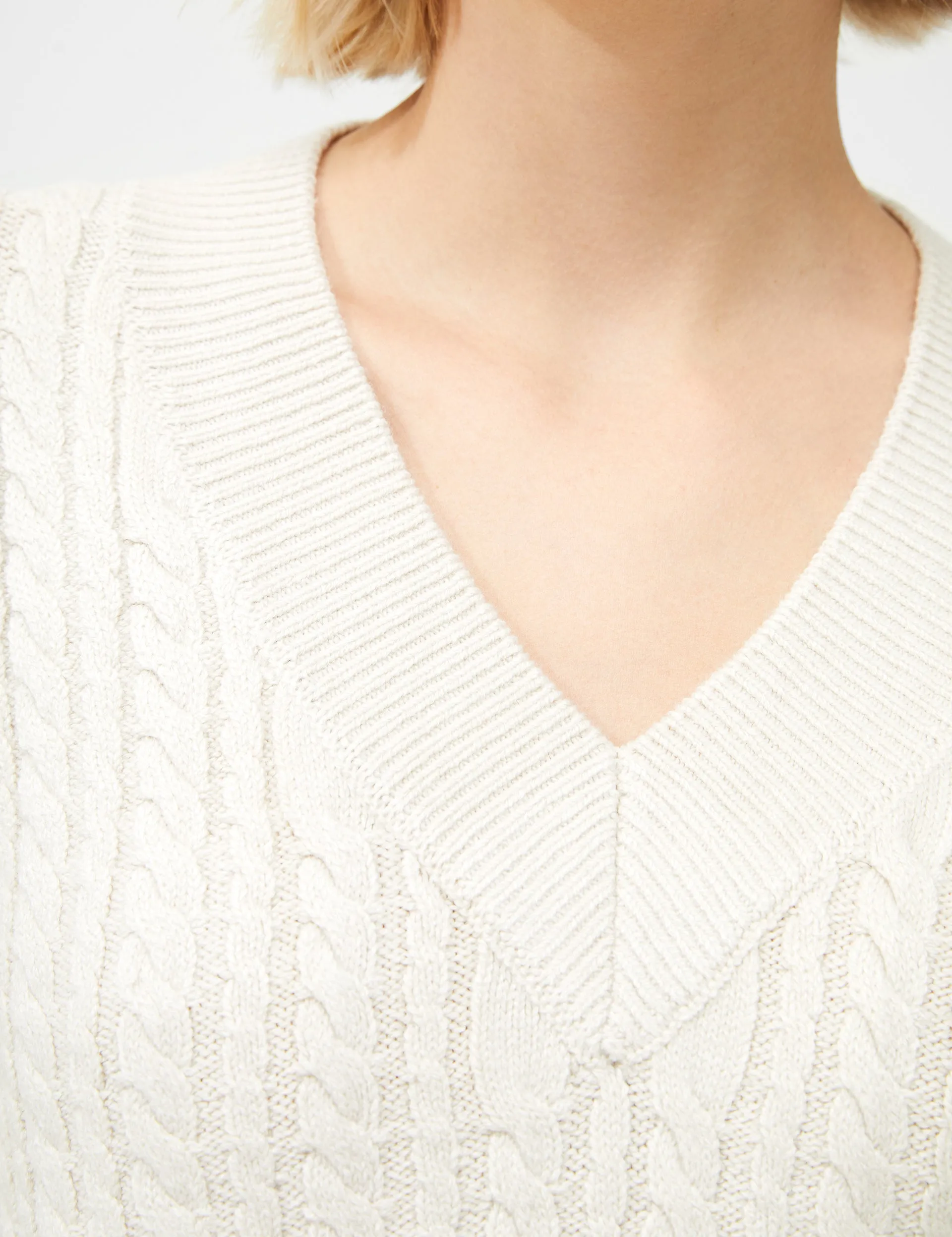 French Connection Babysoft Cable V Neck Jumper - Cream