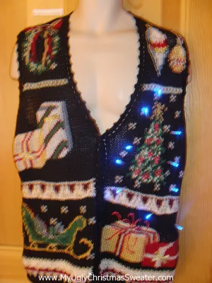 Funny Black Christmas Sweater Vest with Lights