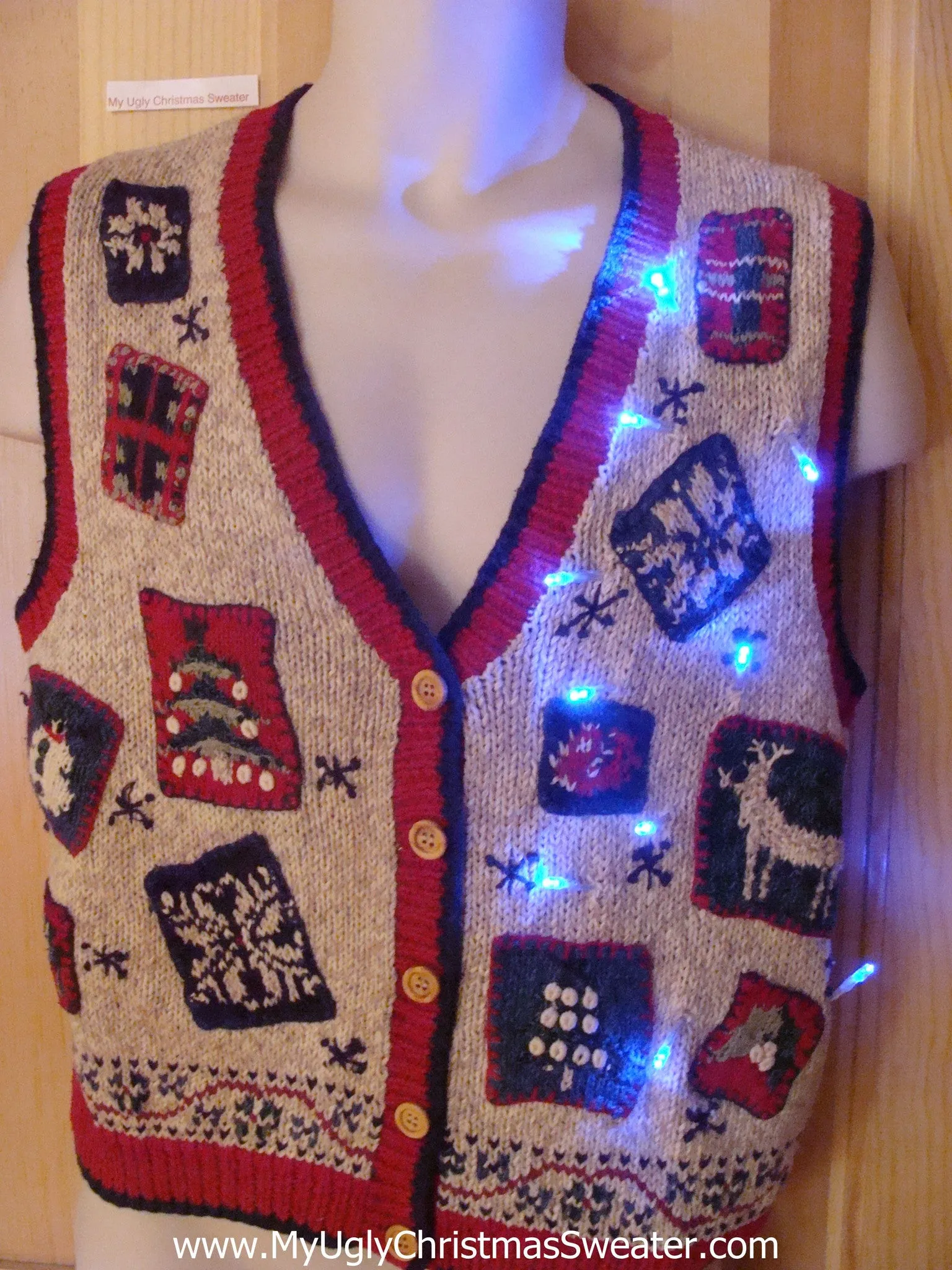 Funny Christmas Brown Sweater with Lights Nordic trim