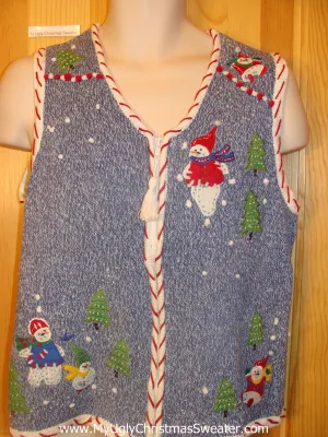 Funny Christmas Sweater Vest with Candy Cane Trim