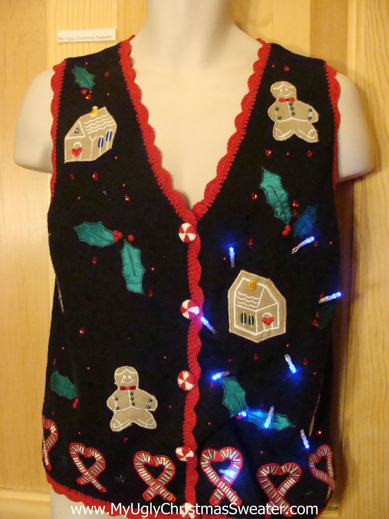 Funny Christmas Sweater Vest with Lights Gingerbread Men