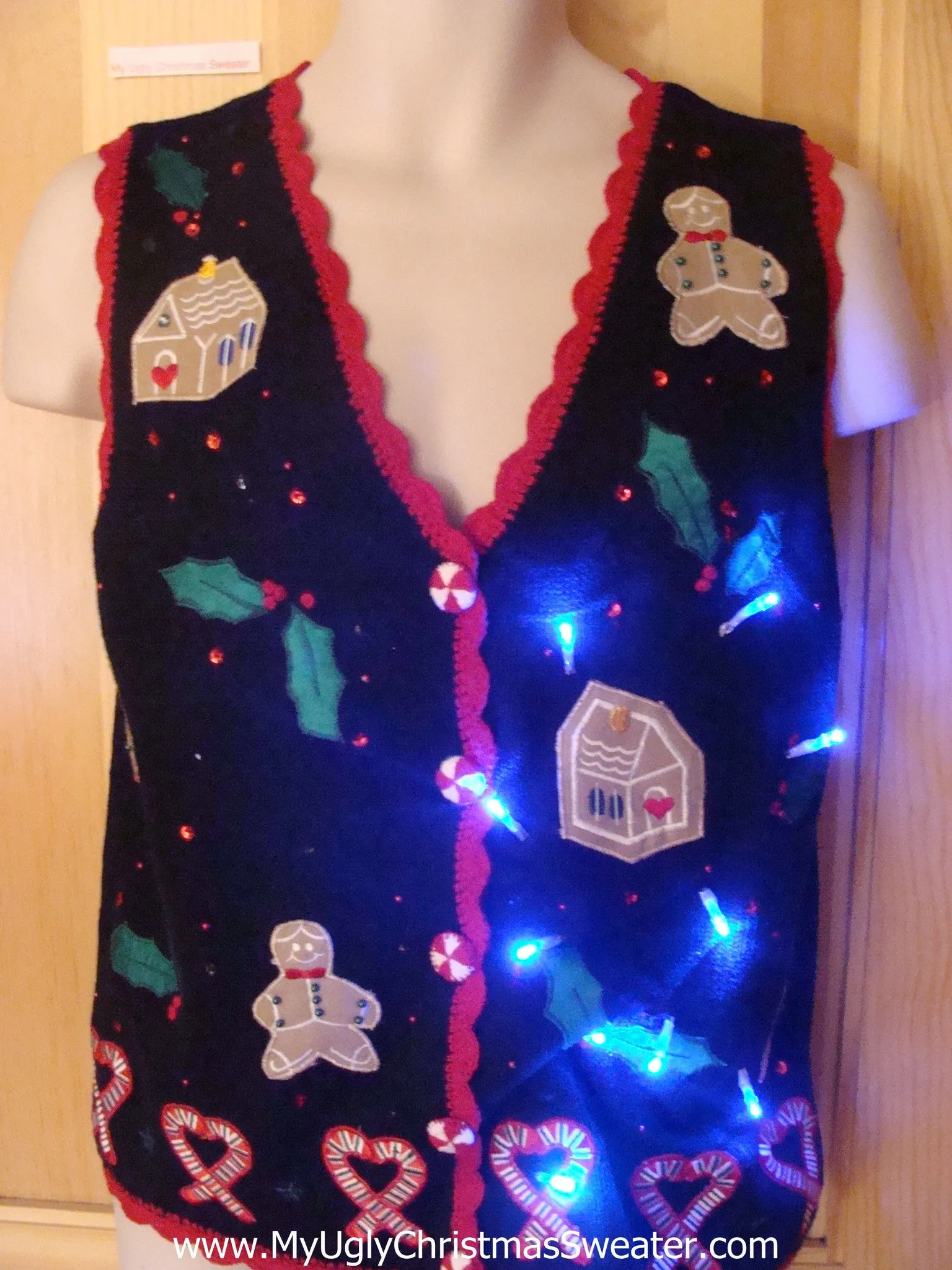 Funny Christmas Sweater Vest with Lights Gingerbread Men