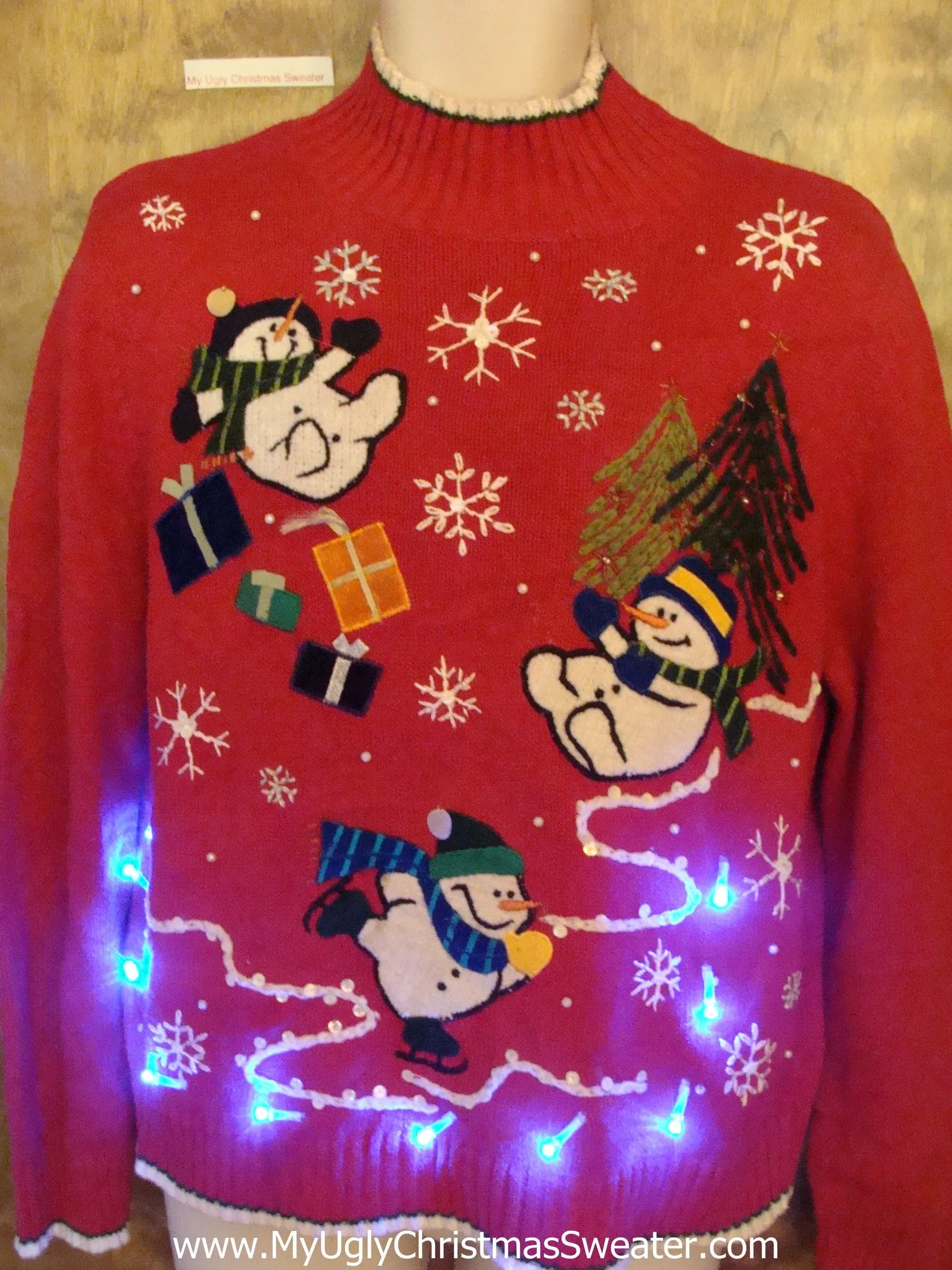 Funny Snowmen Tumbling Tacky Xmas Sweater with Lights