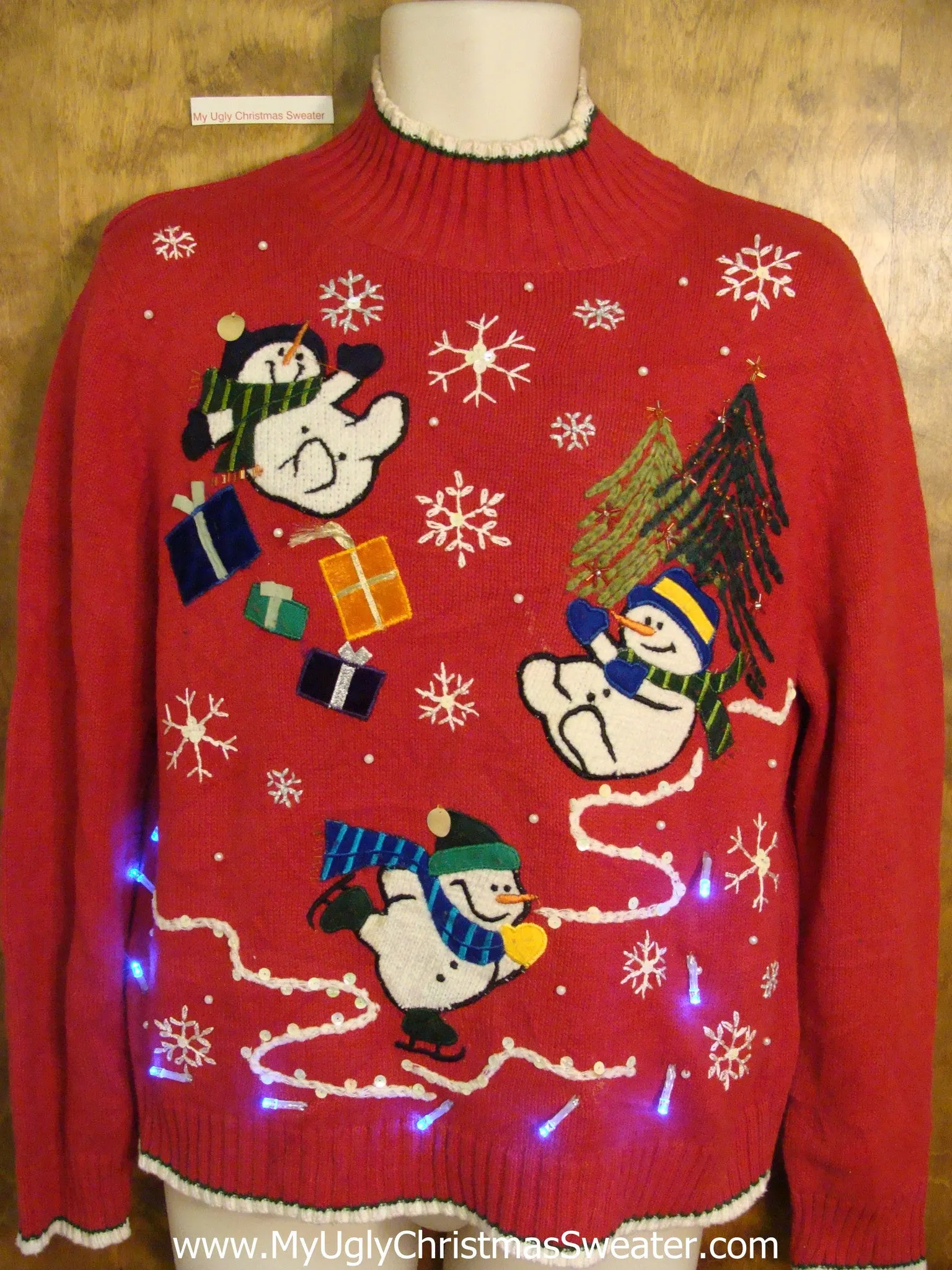 Funny Snowmen Tumbling Tacky Xmas Sweater with Lights