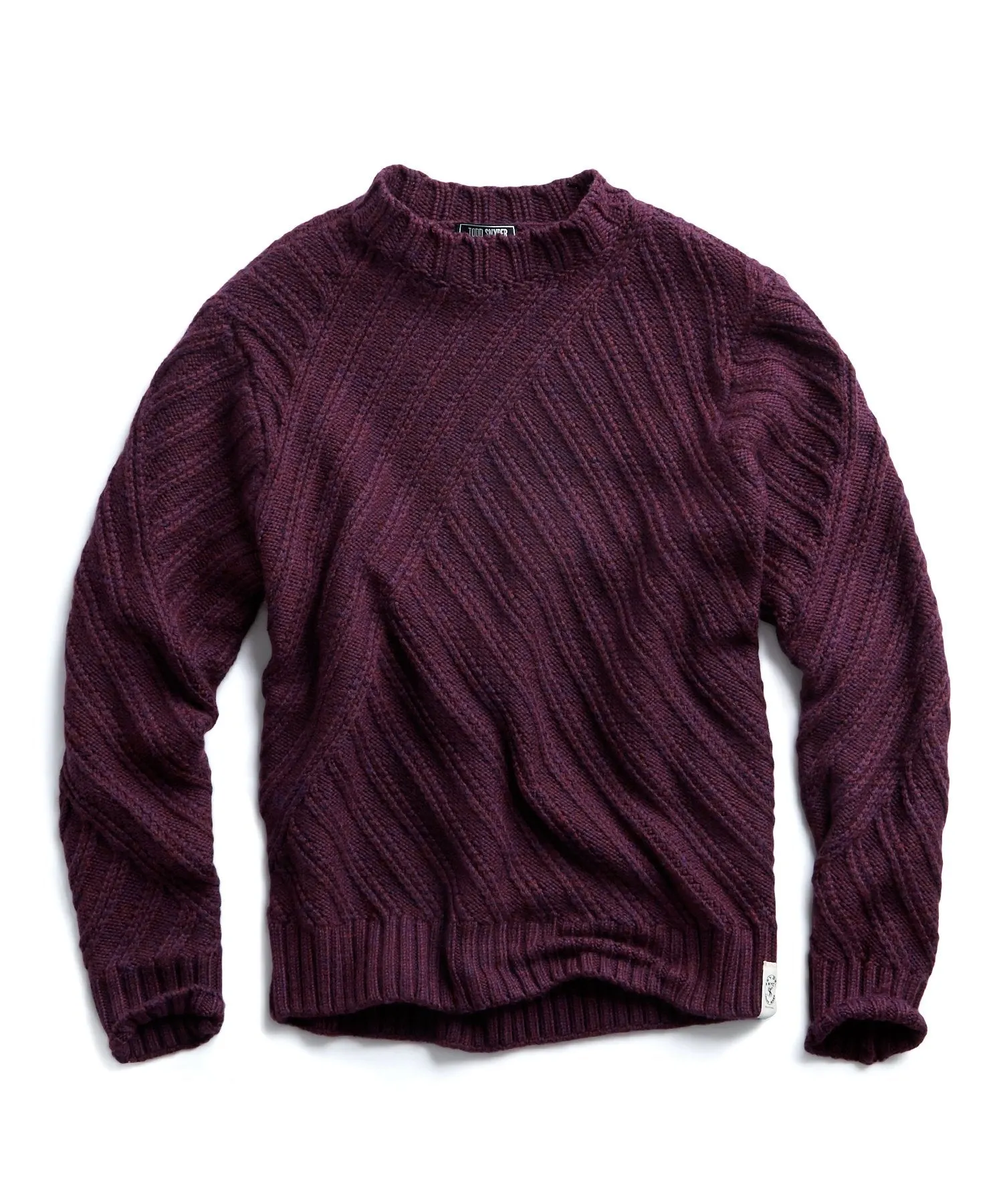 Hand Knit Cable Crewneck Sweater in Maroon