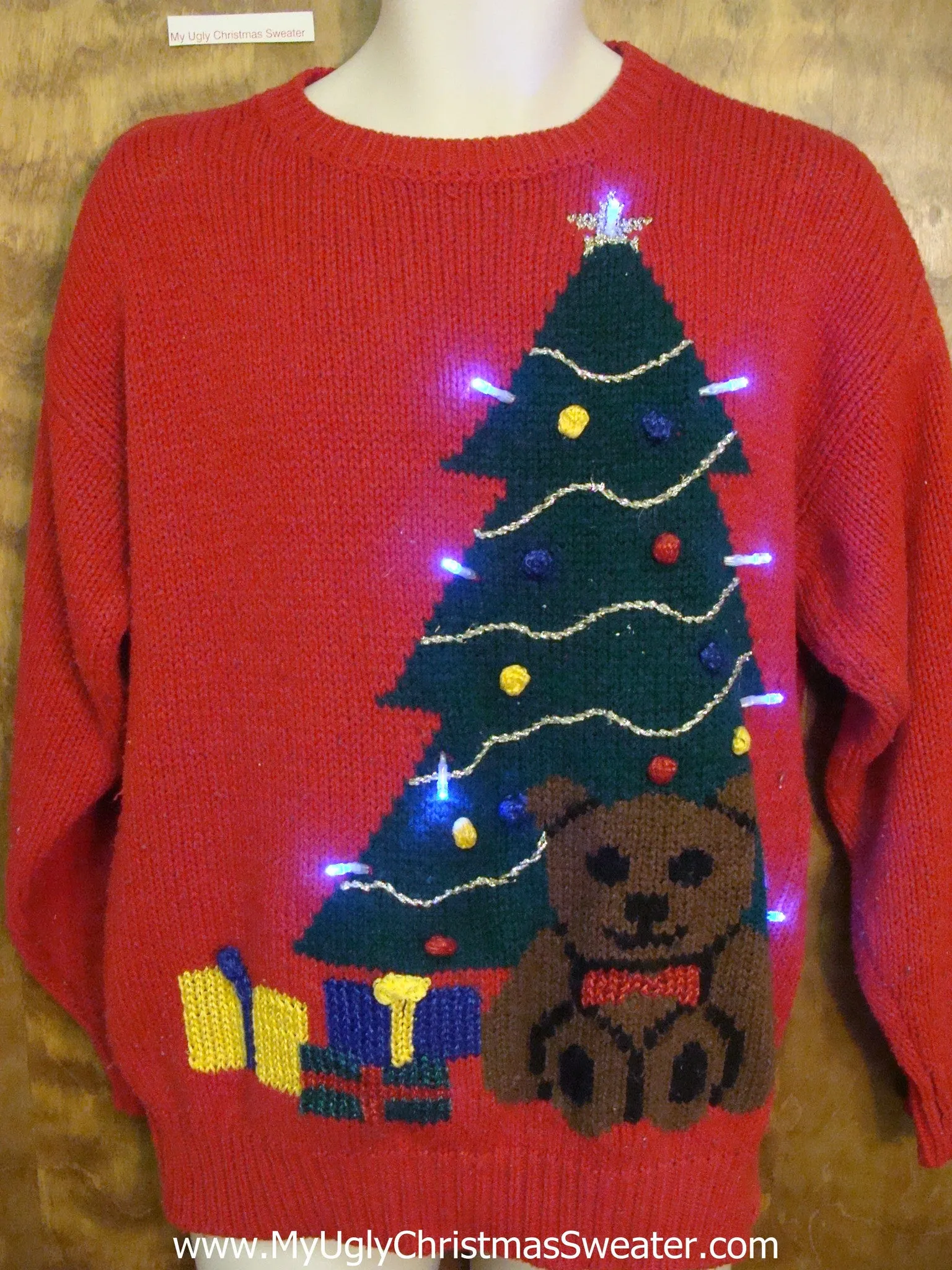 Huge Tree and Teddy Bear Light Up Ugly Xmas Sweater