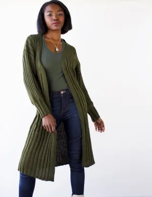 INCENSE  LONG CARDIGAN- OLIVE