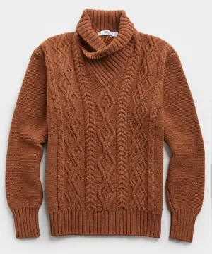 Inis Meain Bracken Shawl Collar Wool Sweater in Rust