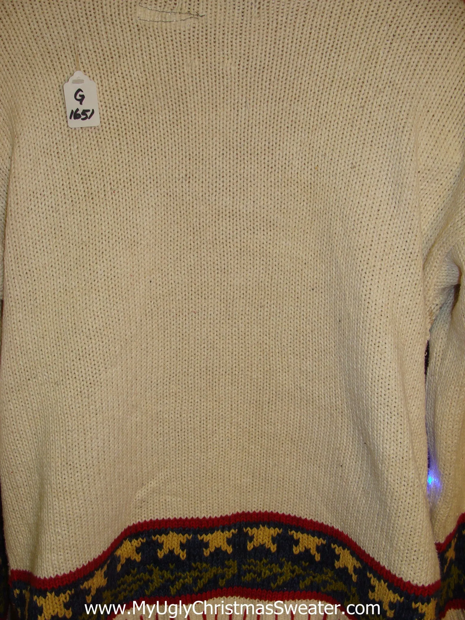 Ivory Knit with Stocking and Tree Tacky Xmas Sweater with Lights