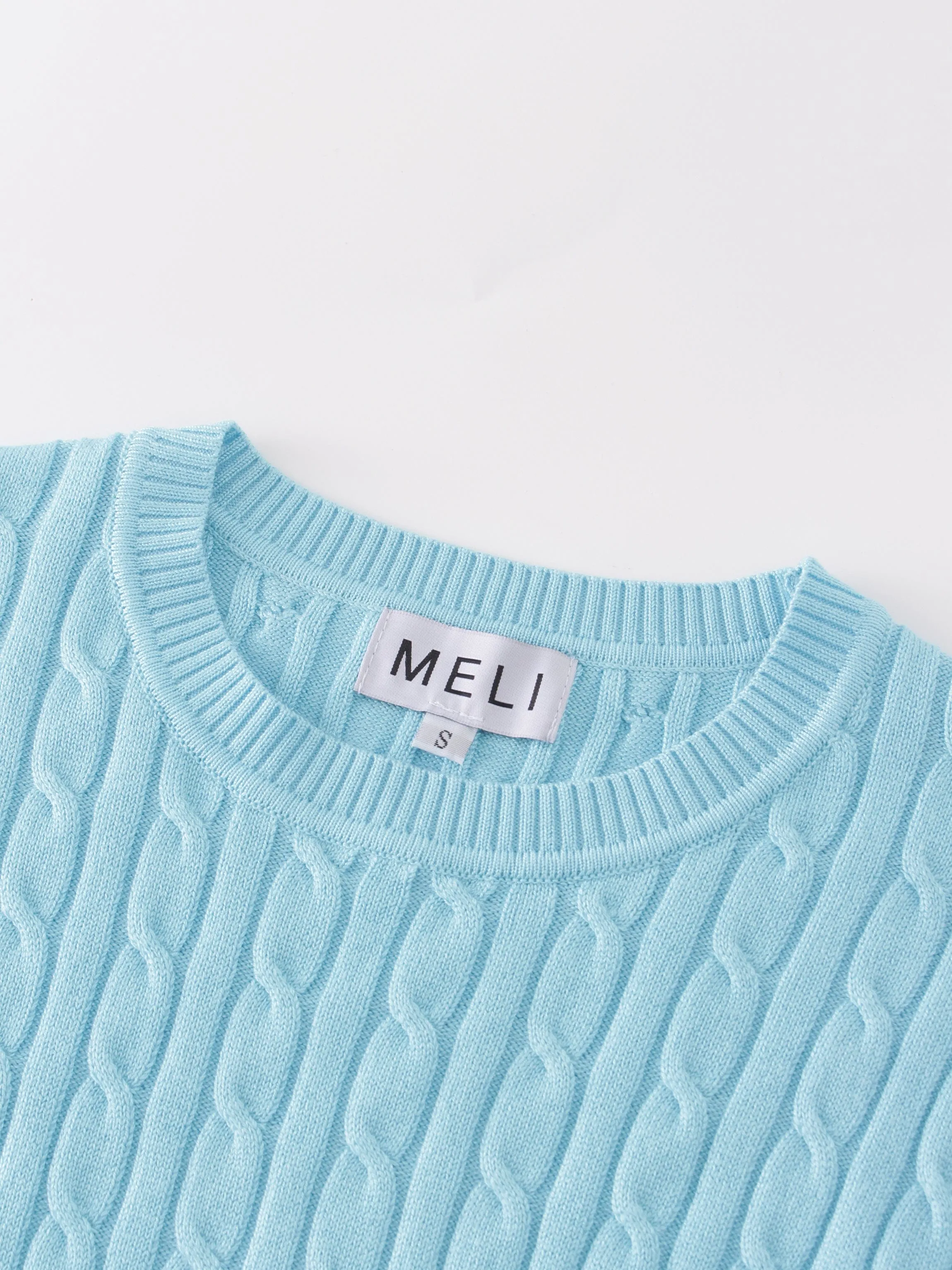 Knit Cable Sweater-Aqua Blue